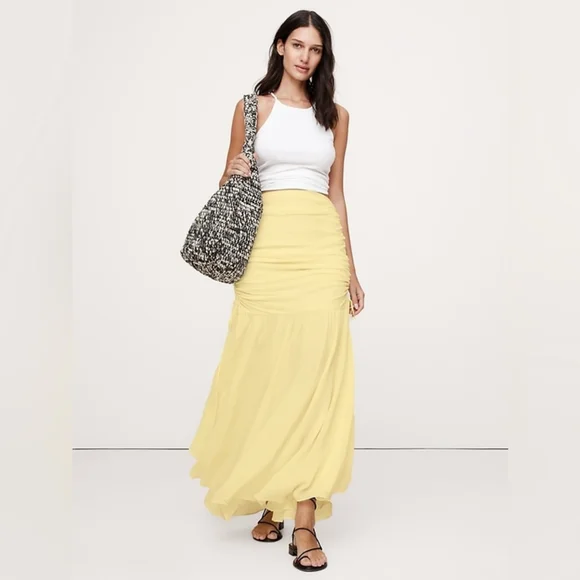 Banana Republic Ruched Drop-Waist Chiffon Skirt Calm Yellow